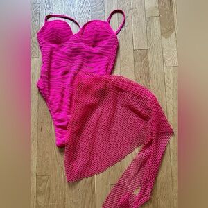 Bozzolo Hot Pink One Piece with Mesh Cover-Up